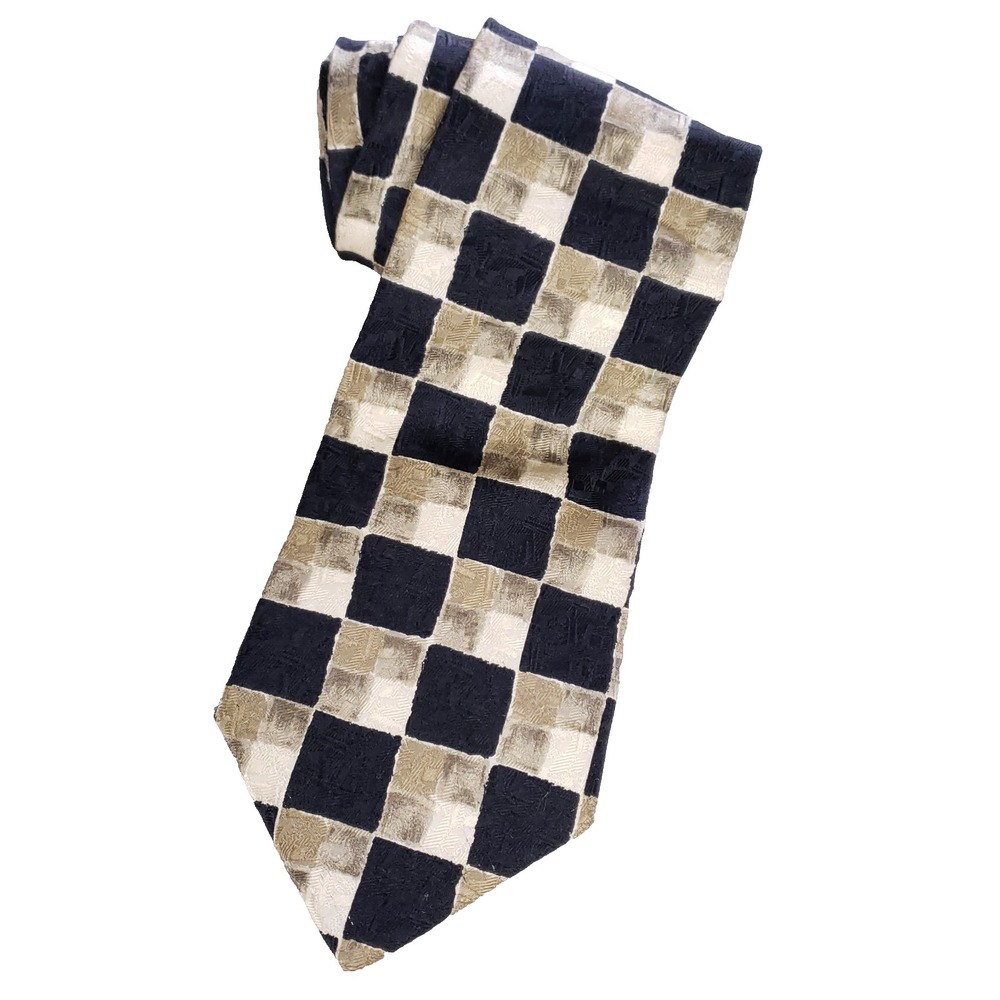 Zylos Necktie Checkerboard Wide Cut One Size‎ Black Beige Retro Revival